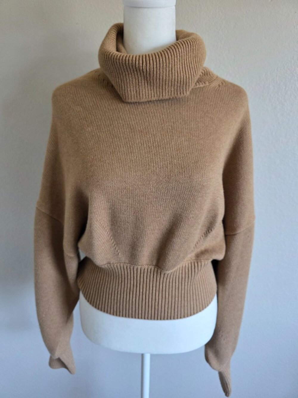 GRLFRND Jovany Turtleneck Sweater Camel Wool Cotton SIze M Cropped Long Sleeve